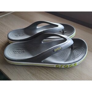 Crocs Adult Bayaband Grey Green Flip Flop Sandals Mens Sz 5 Womens 7 Comfort